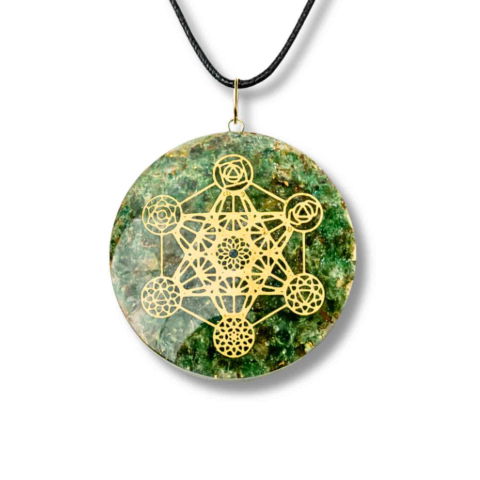 Taur - Pandantiv Orgon Verde cu Simbol Metatron – Protectie Energetica, Echilibru si Conexiune Sacra