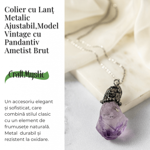 Colier vintage varf Ametist Brut – Claritate Mentala si Protectie [5]