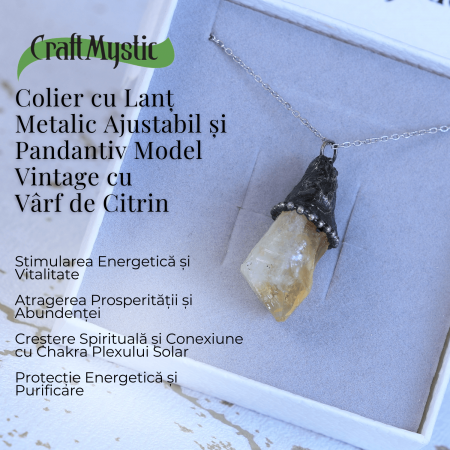 Colier ajustabil vintage cu pandantiv varf de citrin - Energie si Succes [2]