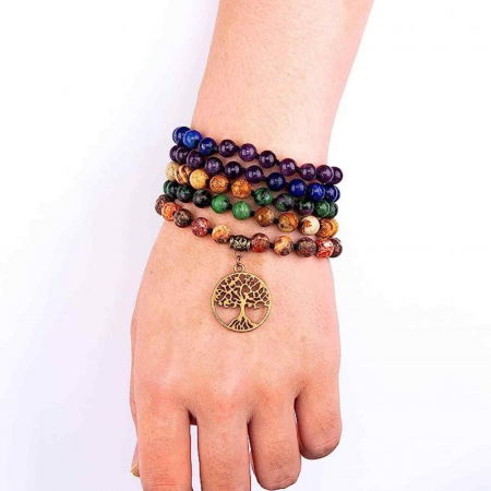 Colier realizat manual cu dubla utilizare si 108 margele naturale semipretioase 7 chakre - Pentru Yoga, Meditatie [3]