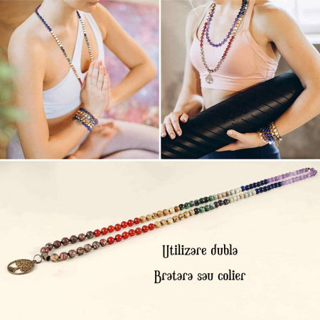 Colier realizat manual cu dubla utilizare si 108 margele naturale semipretioase 7 chakre - Pentru Yoga, Meditatie [2]