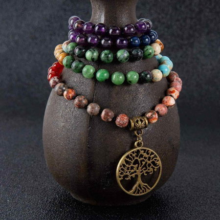 Colier realizat manual cu dubla utilizare si 108 margele naturale semipretioase 7 chakre - Pentru Yoga, Meditatie [5]