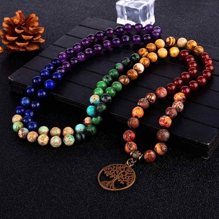 Colier realizat manual cu dubla utilizare si 108 margele naturale semipretioase 7 chakre - Pentru Yoga, Meditatie [4]