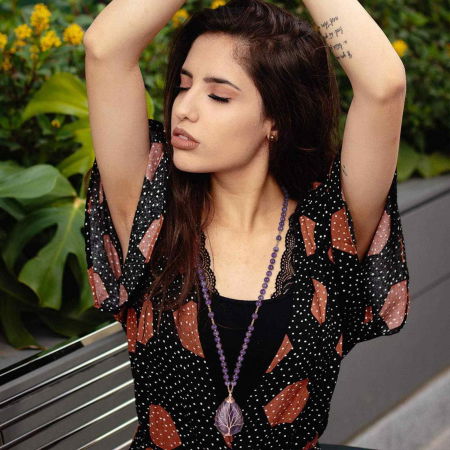 Colier cu pandativ din Ametist natural invelit cu sarma model Arborele vietii si margele 8mm - Cadou pentru mame, iubita [3]