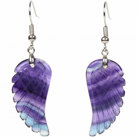Memorie si studiu - Cercei aripi de inger din piatra semipretioasa Fluorit 3 cm