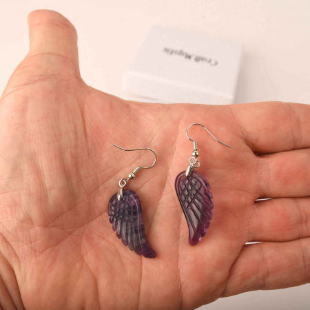 Cercei aripi de inger din piatra semipretioasa Fluorit 3 cm [2]