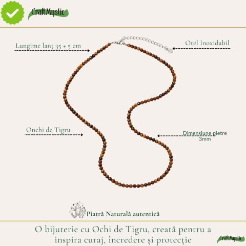 Colier fin la baza gatului tip Choker cu Ochi de Tigru Fatetat 3 mm – Curaj si Eleganta Naturala [3]
