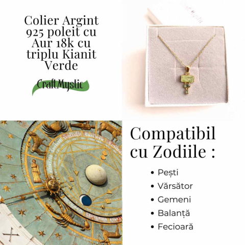 Echilibru si Vindecare Emotionala – Colier inox si pandantiv argint 925 placat cu aur de18k si Triplu Kyanit Verde [3]