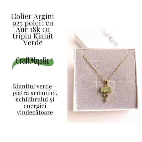 Echilibru si Vindecare Emotionala – Colier inox si pandantiv argint 925 placat cu aur de18k si Triplu Kyanit Verde [2]