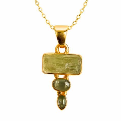 Balanta - Echilibru si Vindecare Emotionala – Colier inox si pandantiv argint 925 placat cu aur de18k si Triplu Kyanit Verde