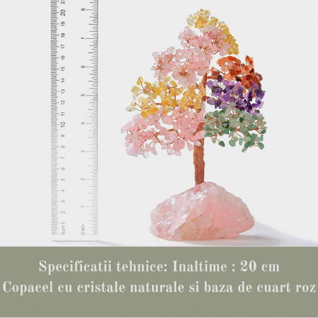Arborele vietii premium din cristale naturale Chakra cu baza de cuart roz cu proprietati vindecatoare - Bonsai Feng Shui pentru vindecare si noroc 20 cm si 378 mini pietre naturale si baza din cristal natural pentru noroc si prosperitate [4]