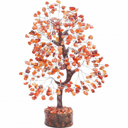 Copaci cu cristale - Arbore 25 cm cu pietre semipretioase Carneol - Copacel pentru Vindecare si Bunastare - Decor Feng Shui pentru Acasa si Birou - Cadou pentru Noroc si Prosperitate