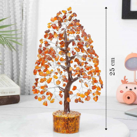 Arbore 25 cm cu pietre semipretioase Carneol - Copacel pentru Vindecare si Bunastare - Decor Feng Shui pentru Acasa si Birou - Cadou pentru Noroc si Prosperitate [1]