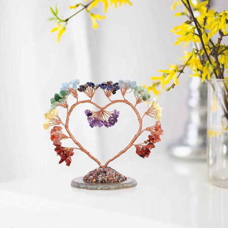 Copac pietre semipretioase 7 chakra in forma de inima – Decor cristal feng shui, accesorii premium pentru birou [3]