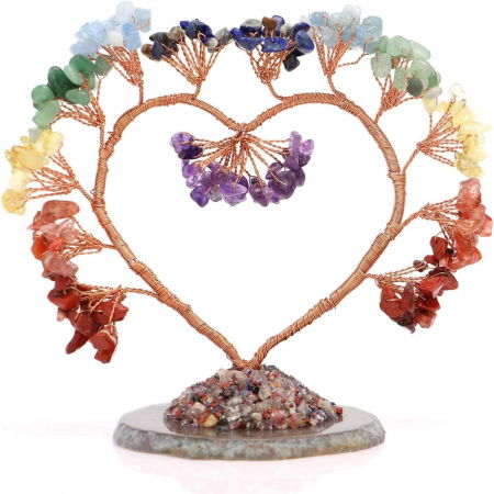 Cristale și Pietre Semiprețioase - Copac pietre semipretioase 7 chakra in forma de inima – Decor cristal feng shui, accesorii premium pentru birou