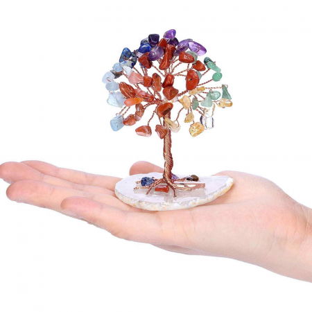 Mini Copacel pietre semipretioase 7 chakra pe felie de agat – decor cristal feng shui, accesorii pentru birou, cristale pentru meditatie [4]