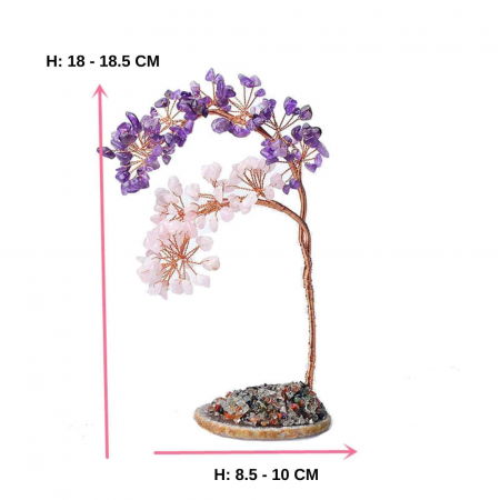 Copac pietre semipretioase ametist si cuart Roz pe felie de agat – Decor cristal feng shui, accesorii pentru birou, cristale pentru meditatie [1]