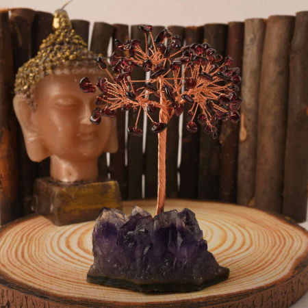 Copacel 12-13 cm cu 108 pietre naturale semipretioase Citrin pe baza de Ametist cluster - Arborele vietii pentru noroc, decor interior, exterior [4]