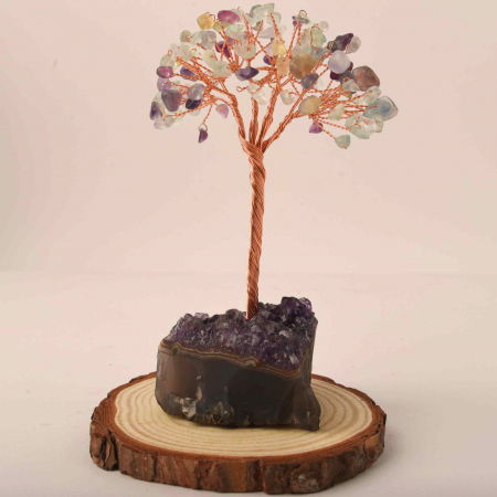 Copacel 12-13 cm cu 108 pietre naturale semipretioase Fluorit pe baza de Ametist cluster - Sprijina calmitatea, concentrarea si cresterea intuitiei [3]