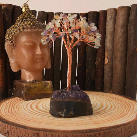 Copacel 12-13 cm cu 108 pietre naturale semipretioase Fluorit pe baza de Ametist cluster - Sprijina calmitatea, concentrarea si cresterea intuitiei [2]