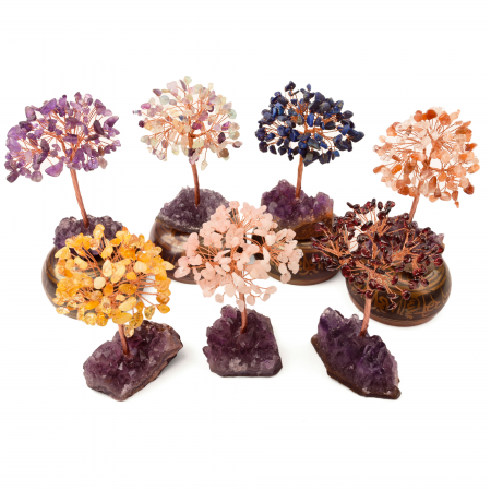 Copacel 12-13 cm cu 108 pietre naturale semipretioase Citrin pe baza de Ametist cluster - Arborele vietii pentru noroc, decor interior, exterior [2]