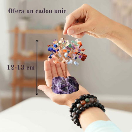 Copacel 12-13 cm din 7 pietre naturale Chakra si baza din cristal natural pentru noroc si prosperitate [1]