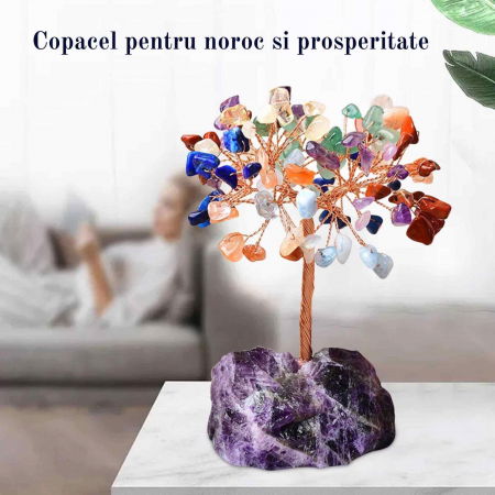 Copacel 12-13 cm din 7 pietre naturale Chakra si baza din cristal natural pentru noroc si prosperitate [5]