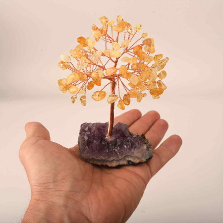 Copacel 12-13 cm cu 108 pietre naturale semipretioase Citrin pe baza de Ametist cluster - Arborele vietii pentru noroc, decor interior, exterior [4]