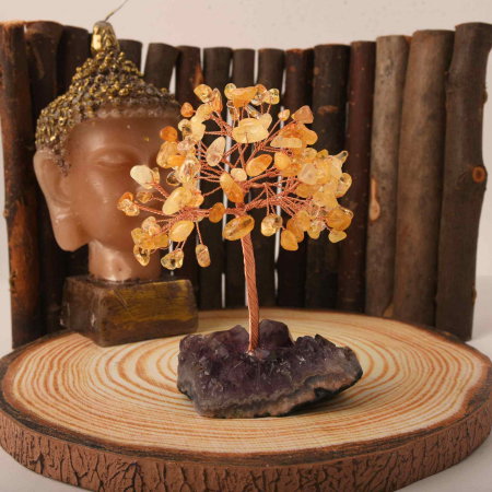 Copacel 12-13 cm cu 108 pietre naturale semipretioase Citrin pe baza de Ametist cluster - Arborele vietii pentru noroc, decor interior, exterior [3]