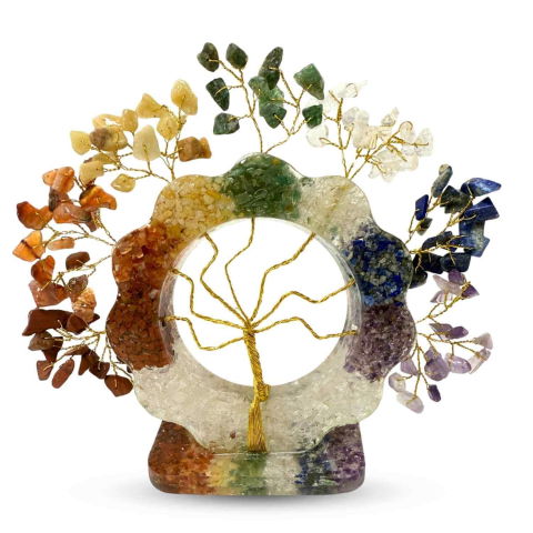 Copaci cu cristale - Copacel Orgonic Floare cu 7 Pietre Naturale – Echilibru Chakre 15x15 cm