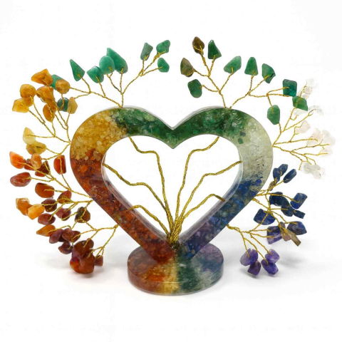 Copaci cu cristale - Copacel Orgon cu 7 Pietre Naturale – Forma Inima pentru Echilibrarea Chakrelor