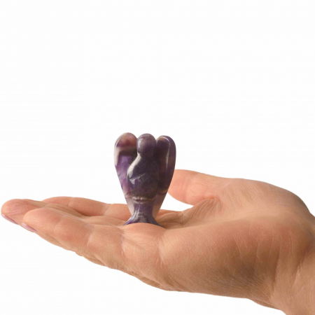 Figurina 5 cm inger din cristal vindecator Ametist - Sculptura manuala din piatra naturala lustruita - Decor pentru camera birou cu energie reiki pentru femei barbati [2]