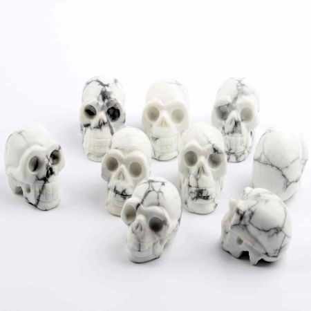 Craniu 5 cm sculptat manual din cristal de Turcoaz Alb piatra semipretioasa vindecatoare Figurina artistica pentru decor de Halloween, decoratiune pentru biroul de acasa [5]