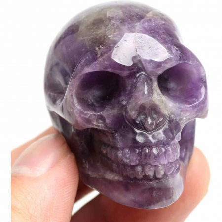 Craniu 5 cm sculptat manual din cristal de Ametist piatra semipretioasa vindecatoare Figurina artistica pentru decor de Halloween, decoratiune pentru biroul de acasa [5]