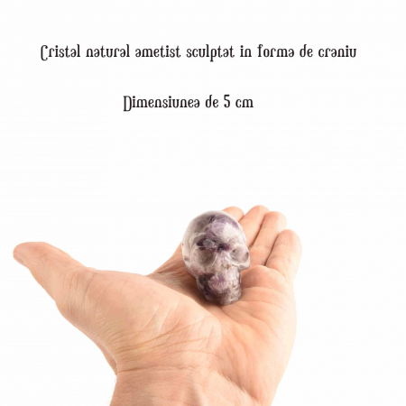 Craniu 5 cm sculptat manual din cristal de Ametist piatra semipretioasa vindecatoare Figurina artistica pentru decor de Halloween, decoratiune pentru biroul de acasa [1]