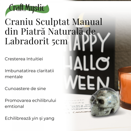 Figurina Craniu din Labradorit Natural, 5 cm - Sprijina Transformarea si Protectia Energetica [5]