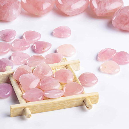 Cristal de cuart trandafir natural in forma de inima - Set de 5 pietre de vindecare, meditatie, echilibrare, decoratiuni pentru casa [5]