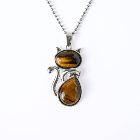 Fecioara - Protectie si Putere – Colier Pisica din Otel Inoxidabil cu Ochi de Tigru