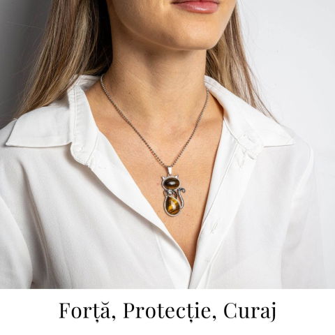 Protectie si Putere – Colier Pisica din Otel Inoxidabil cu Ochi de Tigru [1]