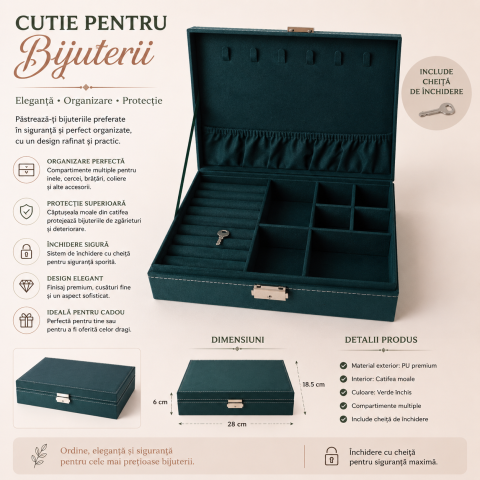 Cutie Dreptunghiulara pentru Bijuterii din Catifea Verde – Organizare Eleganta si Protectie [2]
