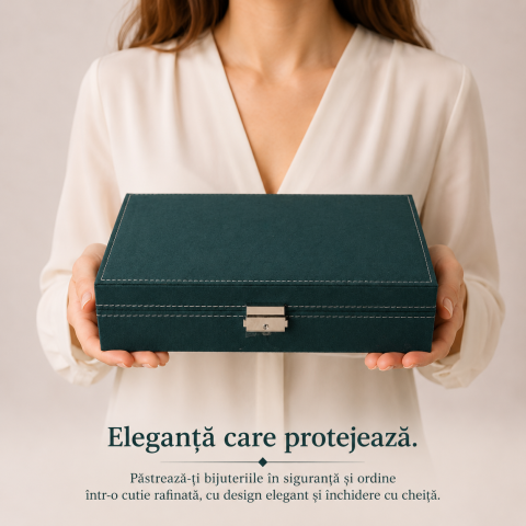 Cutie Dreptunghiulara pentru Bijuterii din Catifea Verde – Organizare Eleganta si Protectie [1]