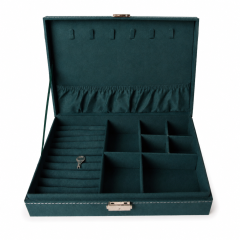 Cutie Dreptunghiulara pentru Bijuterii din Catifea Verde – Organizare Eleganta si Protectie [5]