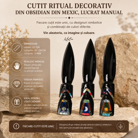 Cuțit Ritualic din Obsidian Negru Mexican Lucrat Manual – Claritate si Transformare [2]