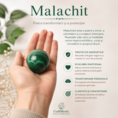 Sfera din Malachit Natural cu Suport Metalic – Protectie, Echilibru si Transformare [2]