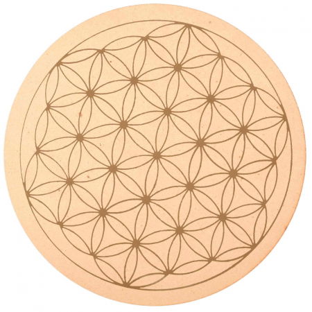 Accesorii pentru Cristale și Pietre - Grila din Lemn pentru Cristale cu Modelul Florii Vietii, Diametru 25 cm