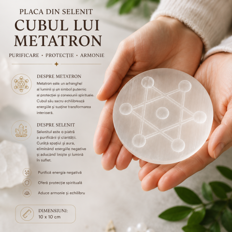 Placa din Selenit cu Simbolul Cubului lui Metatron – Purificare si Armonizare Energetica [3]