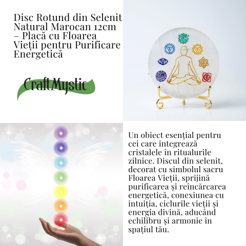 Disc Rotund din Selenit Natural Marocan – Placa Chakrelor pentru Purificare Energetica si Armonie in Spatiu [3]