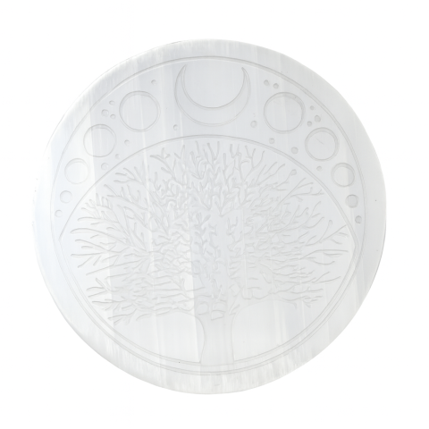 Gemeni - Disc Rotund din Selenit Natural 12cm – Placa Floarea Vietii pentru Purificare si Armonie Energetica