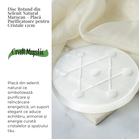 Disc Rotund din Selenit Natural 12cm – Placa cu Simbolul Metatron pentru Purificare si Protectie Energetica [2]