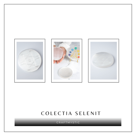 Disc Rotund din Selenit Natural 12cm – Placa cu Simbolul Metatron pentru Purificare si Protectie Energetica [7]